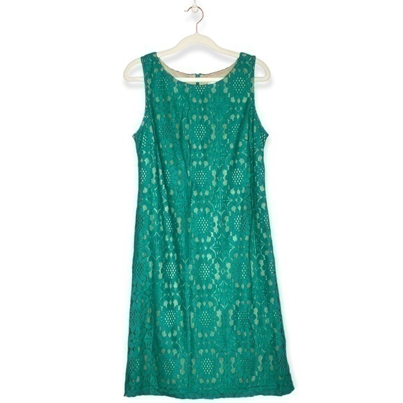 Eliza J emerald green lace shift dress with nude lining - Picture 7 of 11